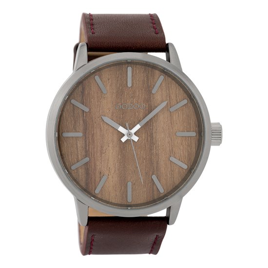 OOZOO Timepieces - Titanium horloge met donker bruine leren band - C9258