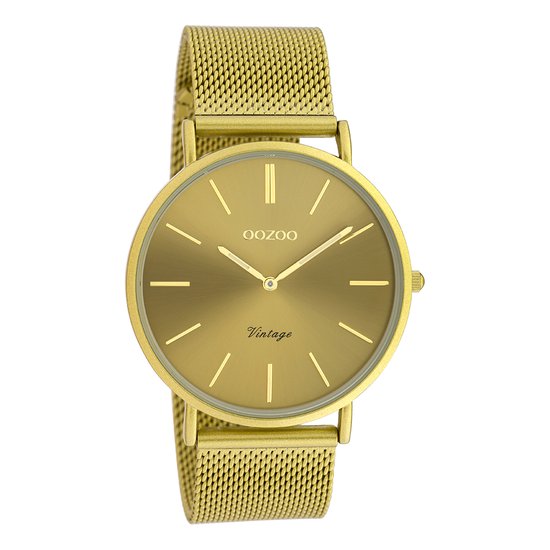 OOZOO Timepieces - Mosterd gele horloge met mosterd gele metalen mesh armband - C20000