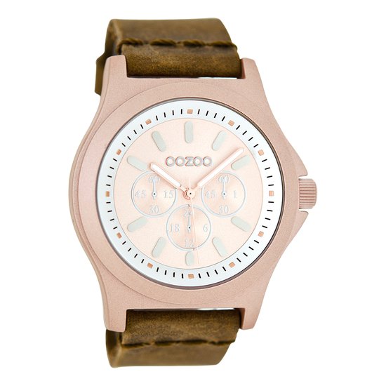 OOZOO Timepieces - Rosé goudkleurige horloge met bruine leren band - C6512