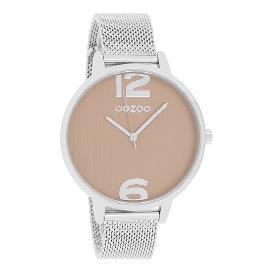 OOZOO Timepieces - Zilverkleurige horloge met zilverkleurige metalen mesh armband - C10140