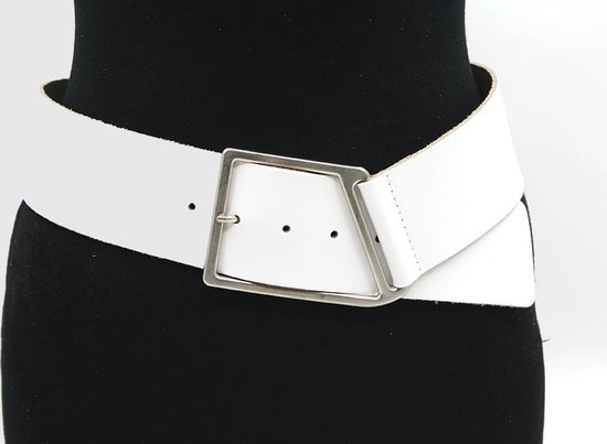 Thimbly Belts Dames brede afhangriem wit - dames riem - 6 cm breed - wit - Echt Leder - Taille: 85cm - Totale lengte riem: 100cm