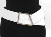 Thimbly Belts Dames brede afhangriem wit - dames riem - 6 cm breed - wit - Echt Leder - Taille: 95cm - Totale lengte riem: 110cm