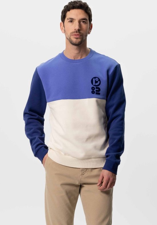 Sissy-Boy - Blauwe colourblock sweater met artwork