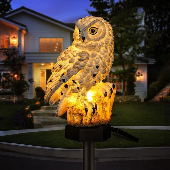 Owl Shape Light LED Solar Garden Lawn Lamp Waterproof Solar Outdoor Lighting Night Light Decorative Home Garden (White)
