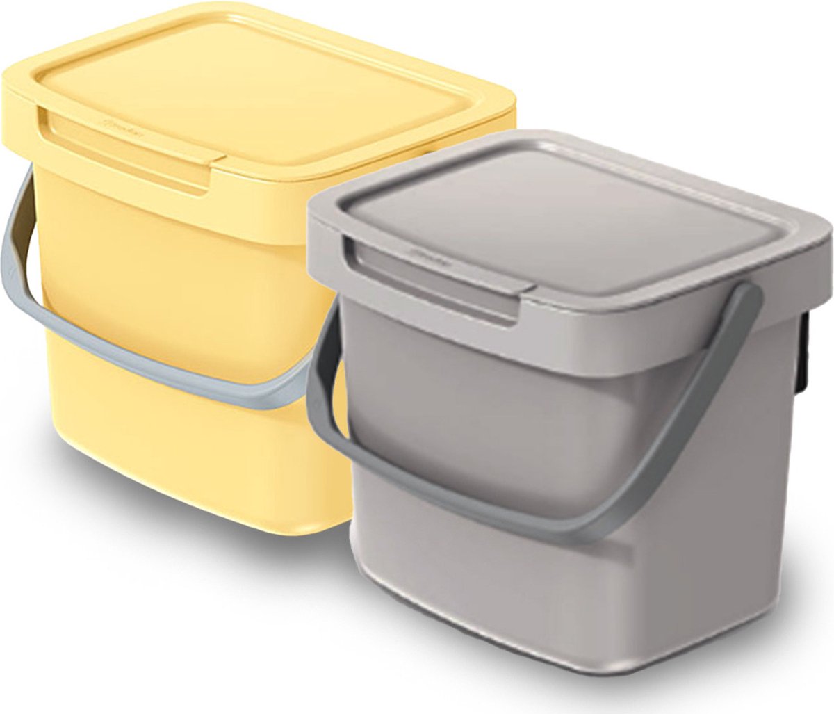 Goedkoopste Keden GFT aanrecht afvalbakjes set - 2x - beige/lichtgeel - 3L - 19 x 17 x 15 cm - klepje/hengsel
