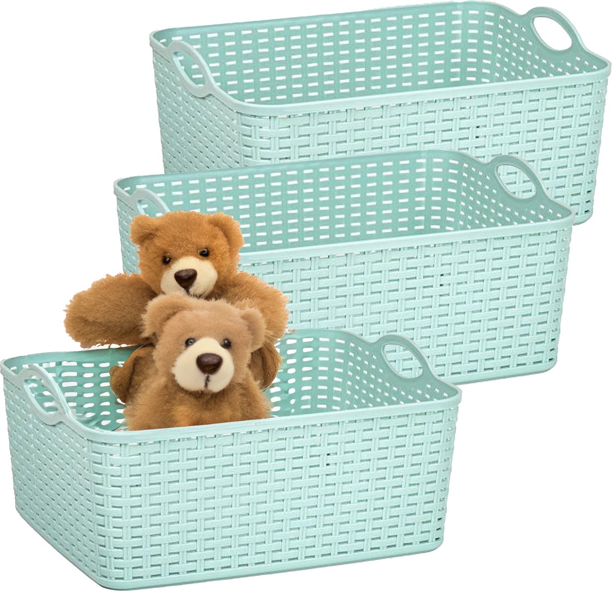 PLASTICFORTE opbergmandje/kastmandje - 3x - 11 liter - mintgroen - kunststof - 35 x 28 x 16 cm - nestbaar