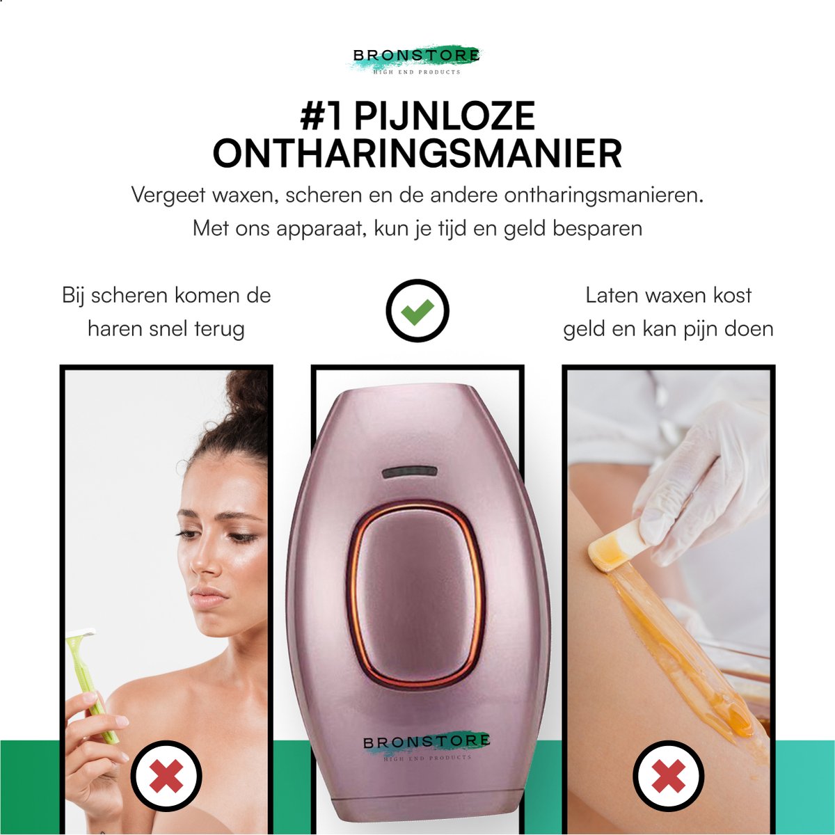 BronStore® Laser Ontharingsapparaat - IPL Ontharing Apparaat - Epileerapparaat Dames & Heren - Ontharingsapparaten - Inclusief Beschermbril, Scheermes & Aloë Vera Lotion thumbnail 3