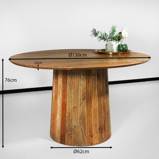 Eettafel rond mangohout 130cm Millie lichtbruin ronde design tafel duurzaam mango eetkamertafel