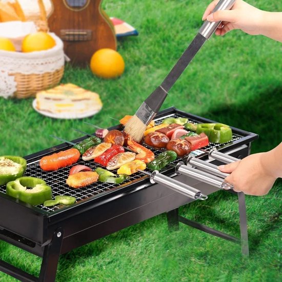 Barbecue Houtskool - Opvouwbare BBQ - Compact - Inklapbare Grill Met Rooster - Camping - Tafel - Strand - Zomer - Picknick - Rechthoekig - Roestvrij Staal - Zwart - 60x22x33 cm van Merkloos — afbeelding 3