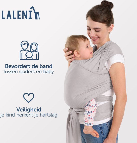 Laleni Draagdoek voor Pasgeborenen tot 15 kg in Katoen - Omslagdoek OEKO-TEX gecertificeerd - Newborn Babydraagzak 5,10m lang - Fysiologische Kinderdraagzak - Lichtgrijs van Merkloos — afbeelding 3