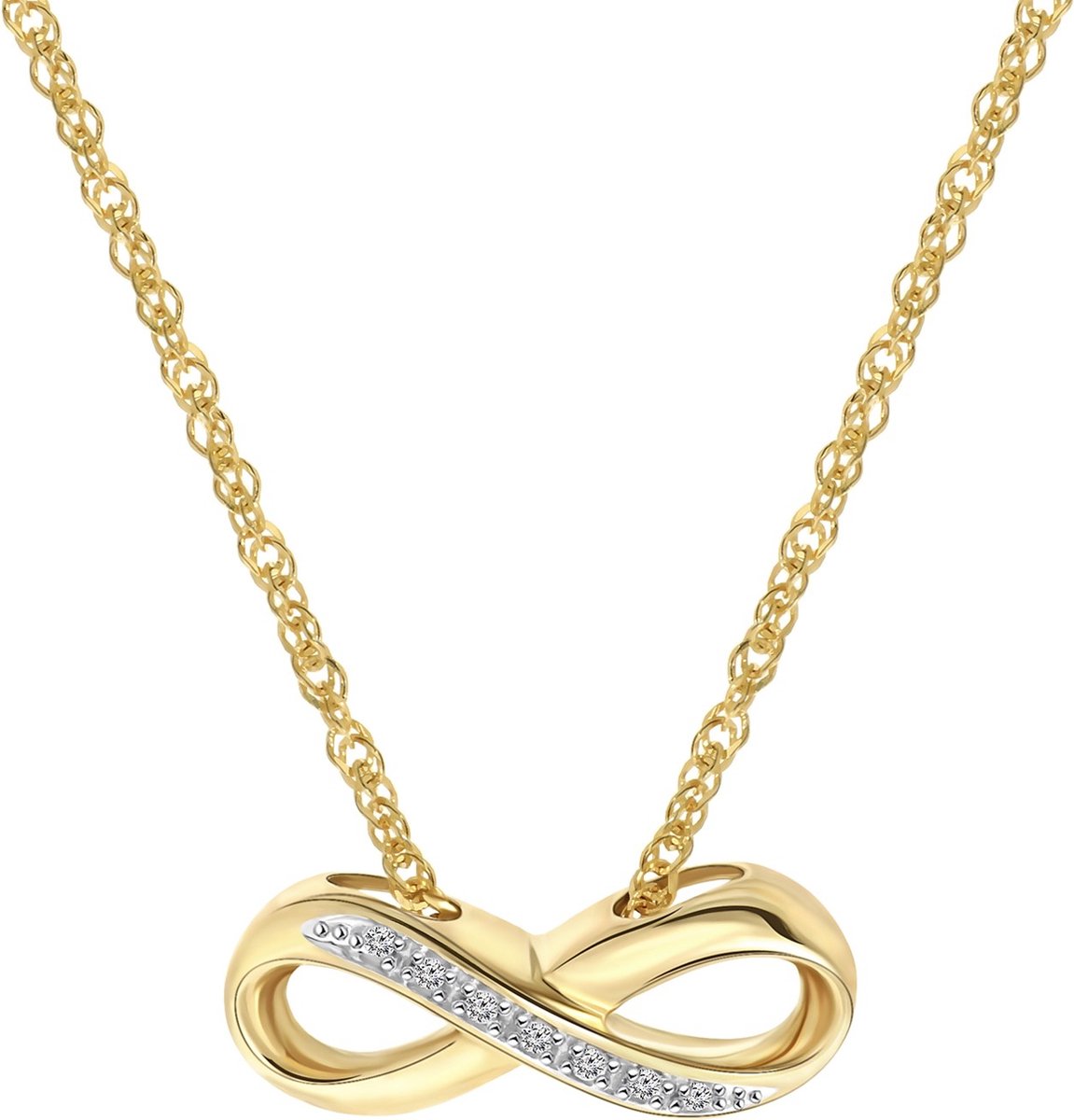 Lucardi Dames Ketting hanger diamant infinity 0,02c - 14 karaat goud - Ketting - Cadeau - 45 cm - Geelgoud
