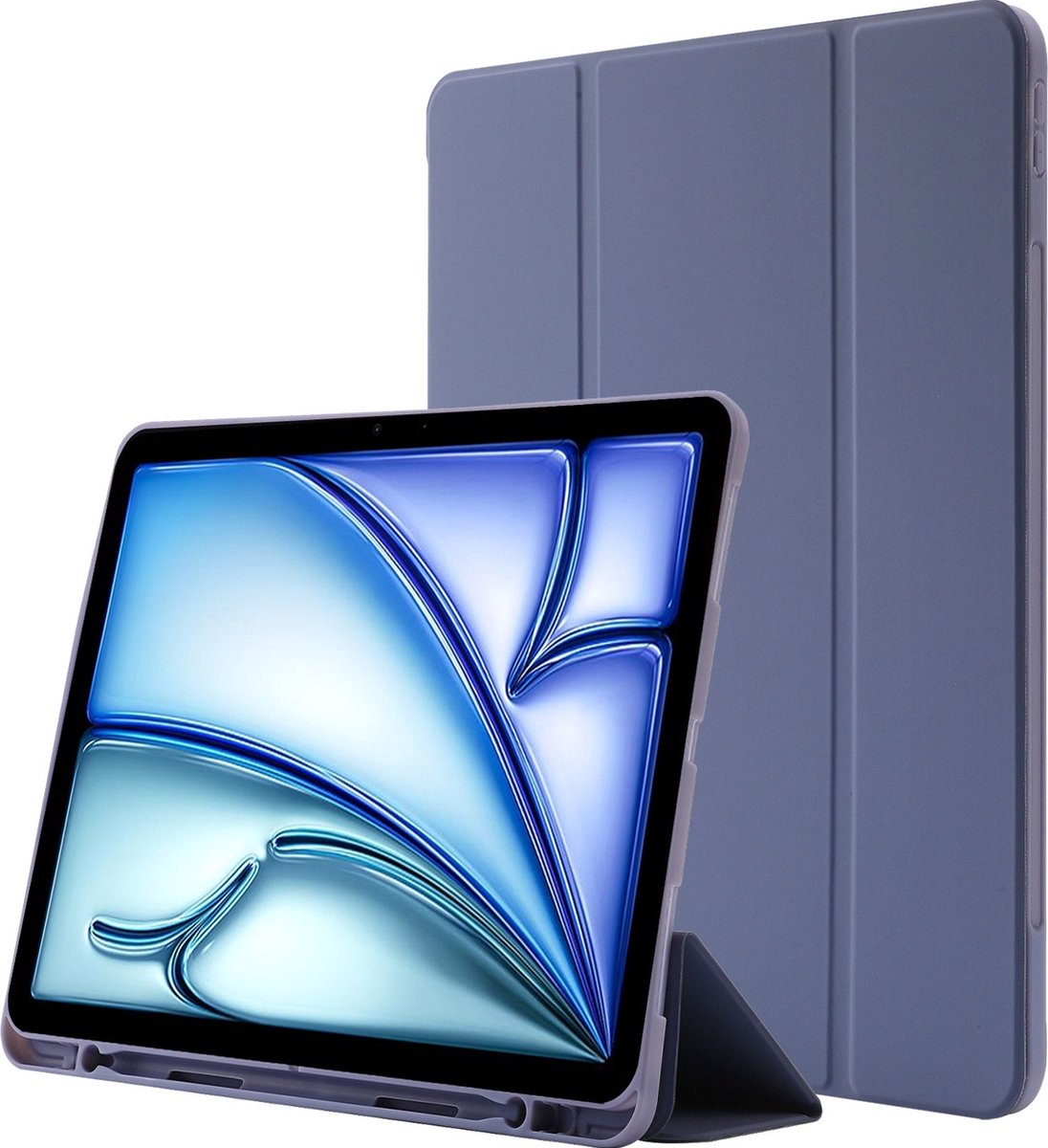 Mobigear Tablethoes geschikt voor Apple iPad Air 11 Inch (2024) Hoes | Mobigear Tri-Fold Gel Bookcase + Stylus Houder - Paars