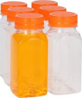 6x Sapfles Plastic 75 ml - Vierkant - PET Flessen met Dop, Sapflessen, Plastic Flesjes Navulbaar, Smoothie Sap Fles - Kunststof BPA-vrij - Rond - Set van 6 Stuks