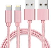 2x Lightning naar USB A Nylon Gevlochten Kabel Roze - 1 meter - Oplaadkabel voor iPhone 14 / 14 PLUS / 14 PRO / 14 PRO MAX / 13 / 13 MINI / 13 PRO / 13 PRO MAX