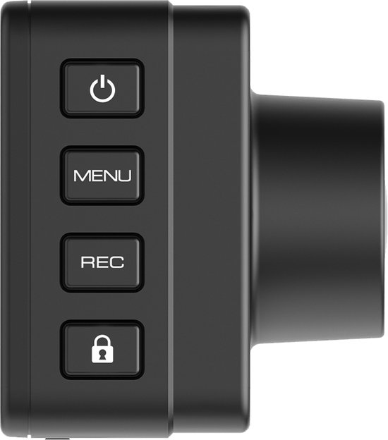 Zijkant van de Kenwood DRV-A310W dashcam met bedieningsknoppen.