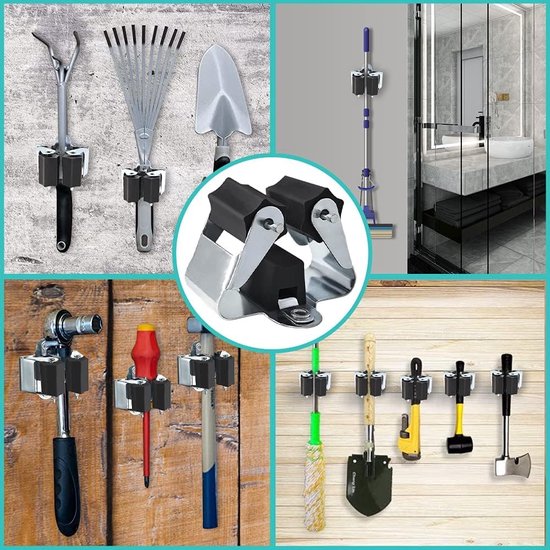 porte-outils pour outils ménagers et de jardin, support mural, porte-balai, abri de jardin et garage, pince à balai pour portes et murs, jusqu'à 4 kg.