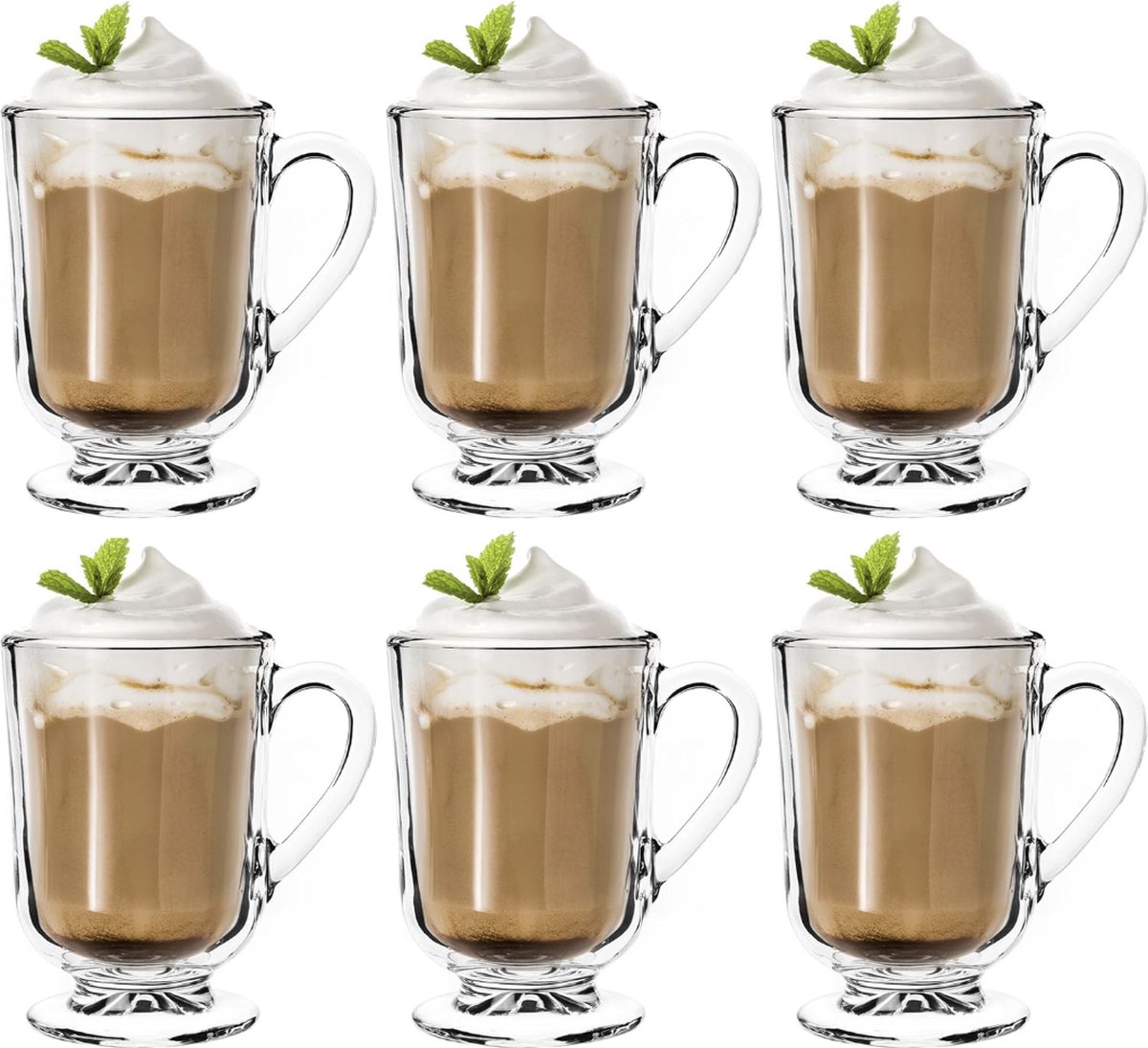 Stellar Koffieglazen - set van 6, 300 ml - Theeglazen van glas - Glühweinglazen - Drinkglazen voor Thee - Koffie - Irish Coffee - Koffiekopjes met handvat - Cappuccino glazen - Dessertglazen