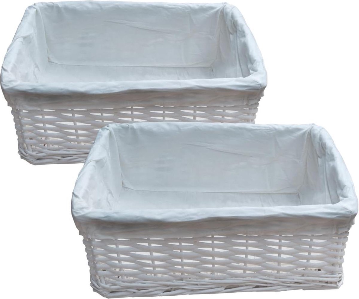 Witte rieten opbergmand met doek - Set van 2 - ARPAN WB-9364-MWT