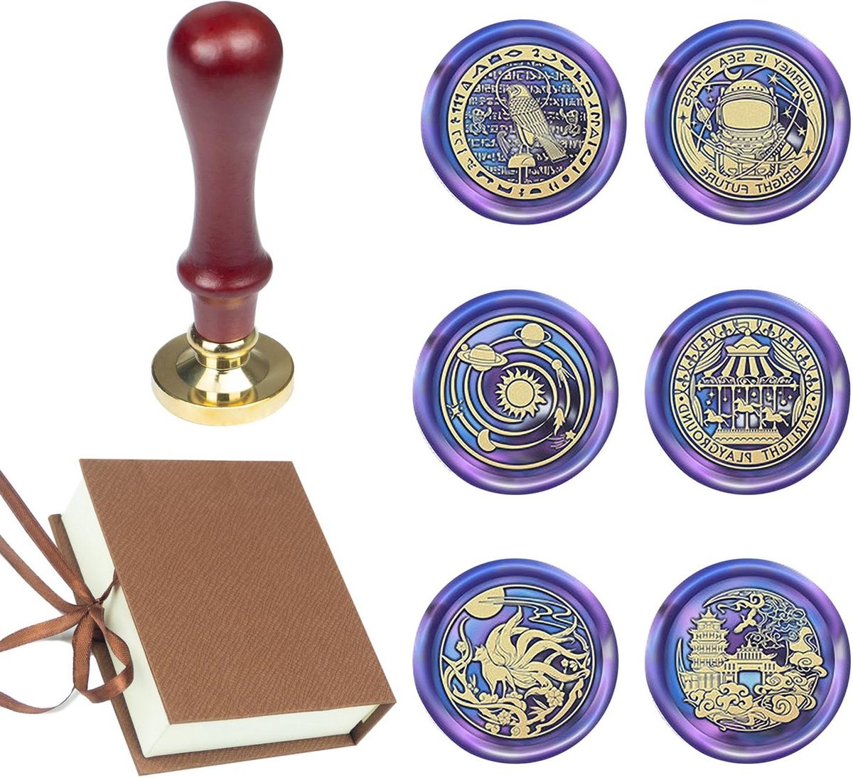 Wax Stamp Set met 6 verwijderbare koppen en 1 houten handvat Starry Sea Merry-go-round Moon Palace zegel wax stempel voor uitnodigingskaarten need content in html