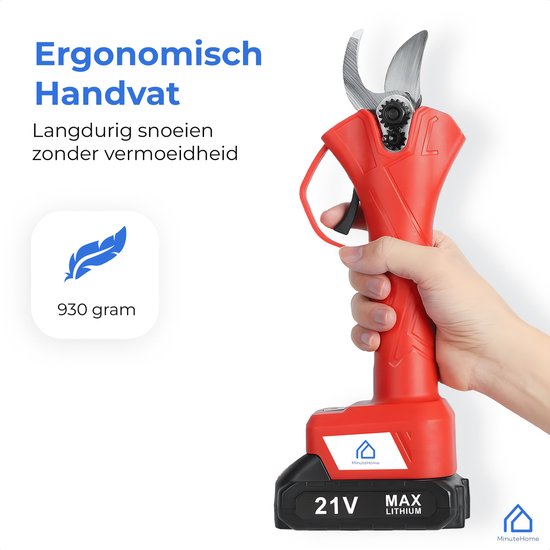 MinuteHome® Professionele Elektrische Snoeischaar - Tuinieren - Snoeischaar- Elektrisch - 2x Accu- Draadloos - Ergonomisch - Antislip - inclusief Opbergkoffer - inclusief Handleiding - Groen - 30mm Snijdiameter van MinuteHome® — afbeelding 3