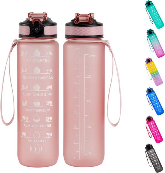 Foto: Waterfles motiverende drinkfles met fruit filter en shake bal shaker 1 liter bpa vrij sportfles voor volwassenen en kinderen waterfles met rietje drinkfles kinderen