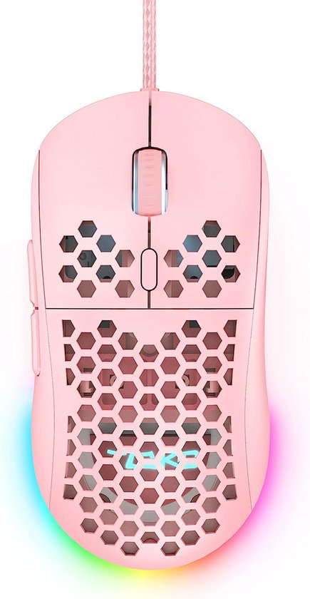 StayPowered Gaming Muis - Ultralichte Ergonomische Precisie - 12800 DPI - Optische Sensor - 6 Programmeerbare Knoppen - Aanpasbare RGB - Honingraat Design - Comfortabel - Roze - Levering Sneller dan Aangegeven!