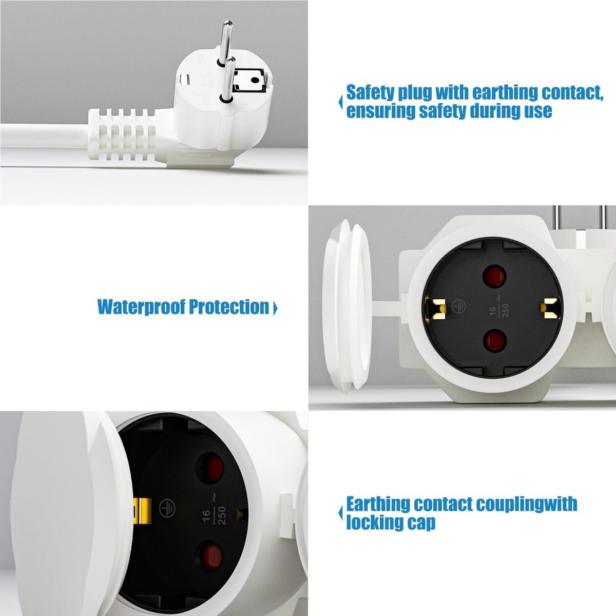 Dubbele Stekker Voor Stopcontact - 2-Voudig Dwars, Waterdicht IP44, Geaard Contact - Wit
