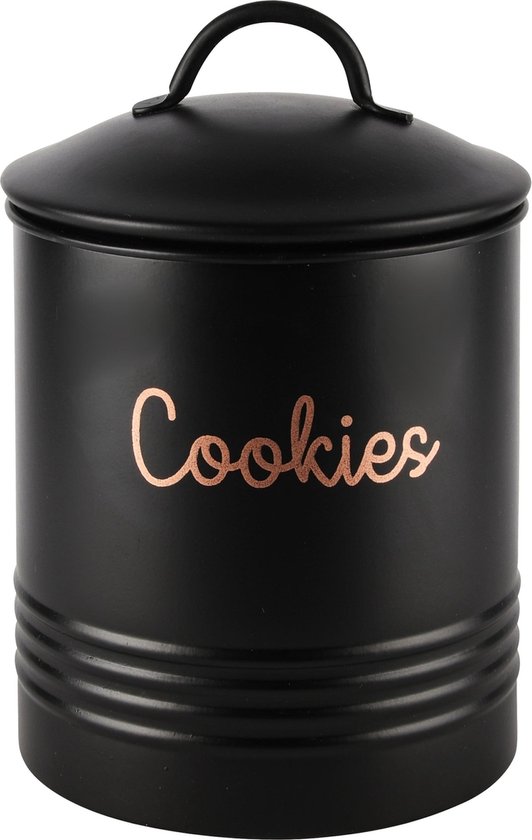 Décoratif | Pot de conservation 'Biscuits', noir, métal, 14x14x19cm | A248228