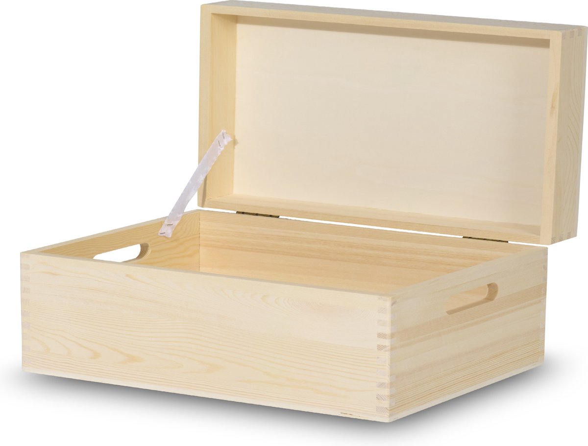 Mikki Joan Houten kist houten kist met deksel 40x30x13cm houten opbergkist speelgoedkist handvatten documenten speelgoed herinneringenbox herinneringenkist houten box Top kwaliteit