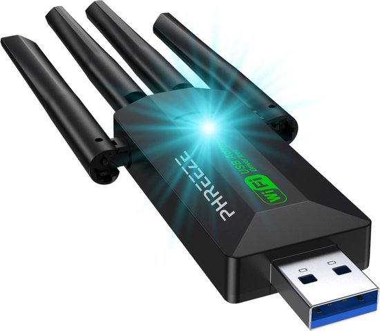 Super WiFi Adapter USB met 4 Antennes - 1200 MB - Wi-Fi Ontvanger / Dongle - Geschikt voor 2.4 en 5 Ghz