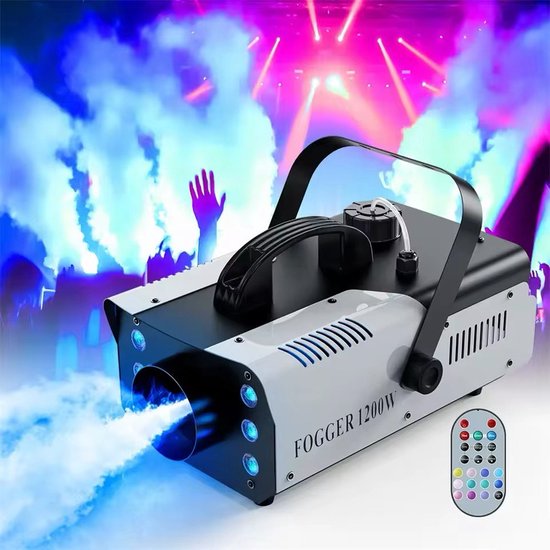 2000 W draagbare rookmachine, rookmachine voor discotheek met 8 8 RGB-ledlampen en draadloze afstandsbediening, mistmachine voor DJ's, feesten, bruiloften, Halloween, Kerstmis en podiumeffecten