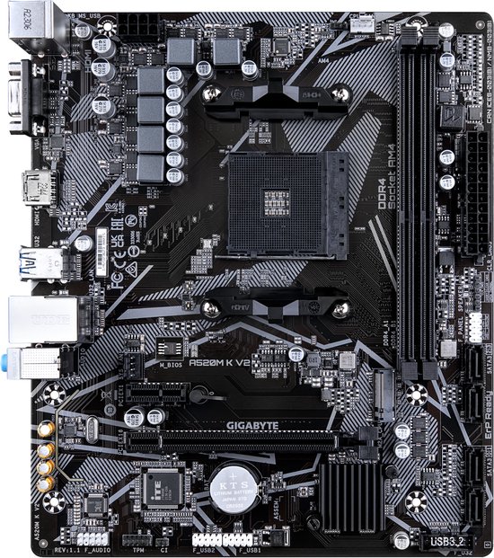 GIGABYTE A520M K V2 Moederbord - AMD A520 - Micro ATX - Socket AM4