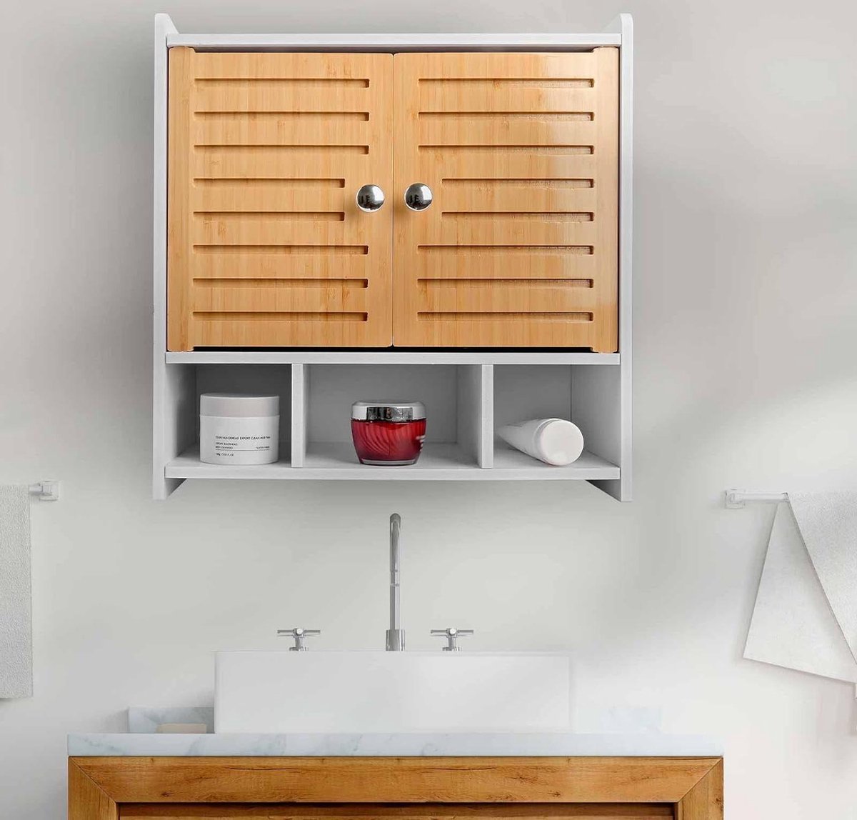 Wandkast met 2 deuren en luiken voor badkamer - AOJEZOR wandkast met open vak