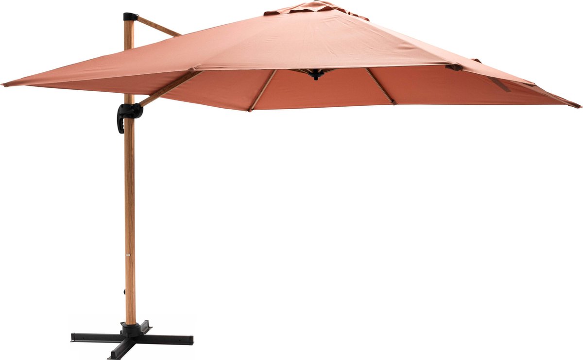 Oviala Vierkante zweefparasol 3x3m met houtlook klei-effect