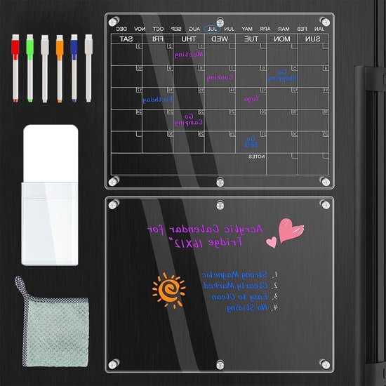 Acryl kalender voor koelkast - Maandplanner en weekplanner - Afwasbaar ...