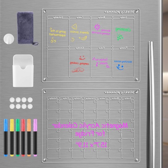 Planificateur Magnétique Transparent Pour Frigo - Calendrier Hebdomadaire En Acrylique A4 Ou A3 - Avec Marqueurs Effaçables
