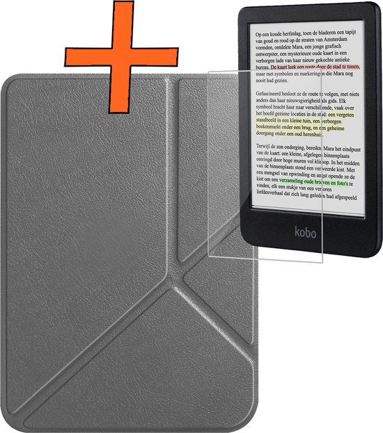 Étui adapté pour Kobo Clara Color Cover Book Case à trois volets - Étui adapté pour Kobo Clara Color Case Book Cover avec protecteur d'écran - Grijs