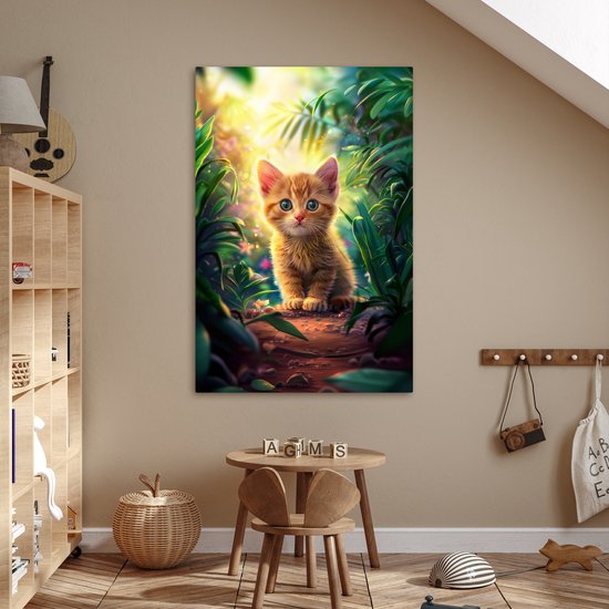 Peinture sur toile 80x120 cm - Décoration murale chambre d'enfant Chat - Animal de compagnie - Nature - Décoration murale murale chambre bébé - Décoration chambre garçon et fille - Accessoires Bébé - Peintures