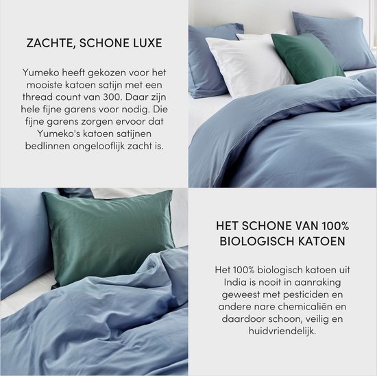 Yumeko Ensemble housse satin de coton bleu délavé 260x220 + 2 / 60x70