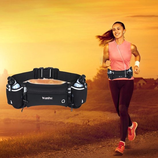 AiRunTech Upgraded No Bounce Hydration Belt Can Be Cut Custom Design Strap for Any Hips for Men Women Running Belt with Water Bottle Holder with Large Pocket Fits Most Smartphones, green, One