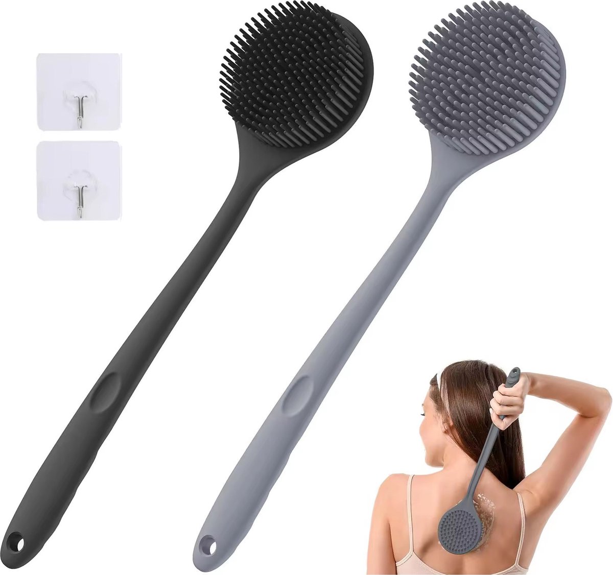 Goedkoopste 2 Stuks - Siliconen Doucheborstels - Scrub en Massageborstel - Lichaamborstel - Badborstel - Massageborstel - Grijs en Zwart