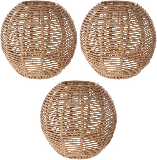 Foto: 3 stuks geweven lampenkap retro rotan geweven mand plafond hanglamp afdekking vintage kroonluchter lampenkap voor eetkamer woonkamer 14 x 15 cm