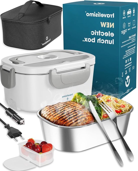 Elektrische Lunchbox Voedselverwarmer 3 in 1 80W - Draagbare Voedselwarmer voor Auto Truck Thuis Werk - 12V+24V+220V - 15L Verwijderbare Roestvrijstalen Container Portable Lunch Bag