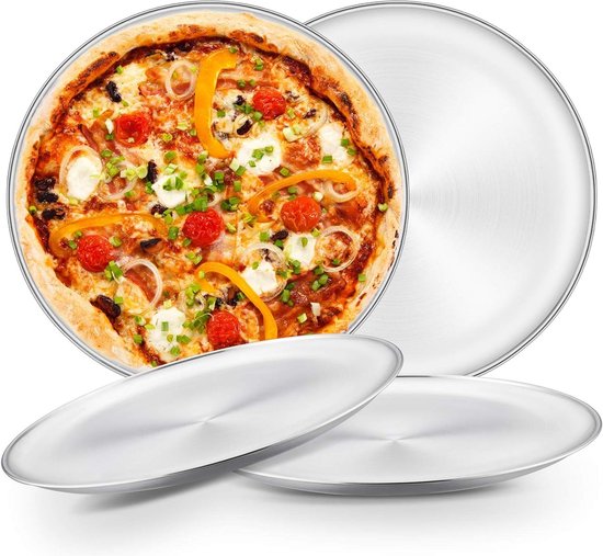 Onezebra 4er-Set Pizzaformen Edelstahl 23cm - Backformen & Grillplatten Spülmaschinengeeignet