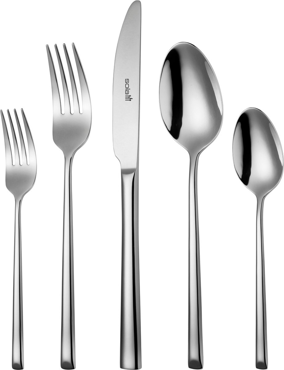 Sola Bestekset Luxor - Modern - 12 persoons - 100 delig - Zilverwit Edelstaal 18/10 - RVS - Zilver