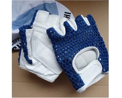 Retro Cycling fietshandschoenen zomer Blauw - Vintage style leather Cycling gloves-2XL
