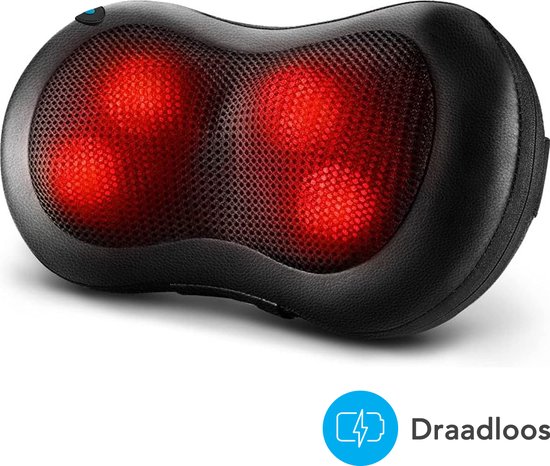 Foto: Auronic draadloos shiatsu massagekussen elektrisch nek en rug massage apparaat warmte functie zwart