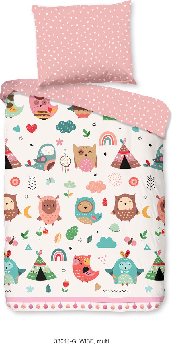 Good Morning dekbedovertrek uilen in boho thema - Ledikant/ baby - Multi - 100% Katoen renforce