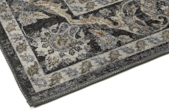 Tapiso Ritz Tapis Grijs Floral Katoen Antidérapant Salon Tapis Taille - 80x150