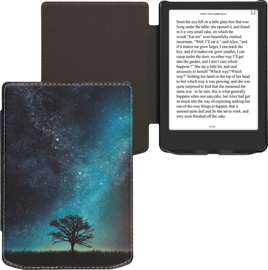 kwmobile e-reader hoesje geschikt voor Pocketbook Verse / Verse Lite / Verse Pro / Color / Vivlio Light/Light HD hoes - E reader flip case met magnetische sluiting - Ereader cover - Sterrenstelsel en Boom design in blauw / grijs / zwart van Merkloos — afbeelding 4